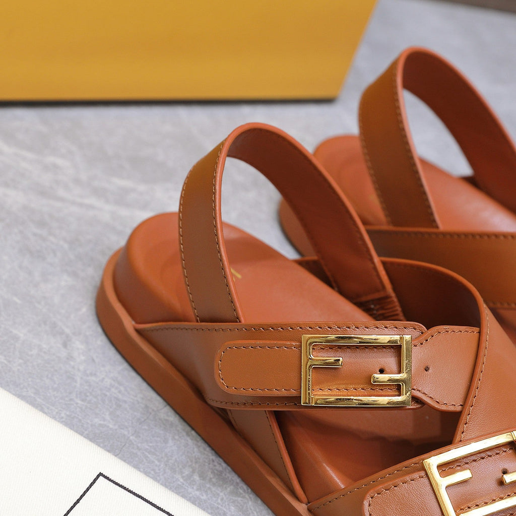 FENDI 26S FLAT SANDALS IN BROWN CALFSKIN