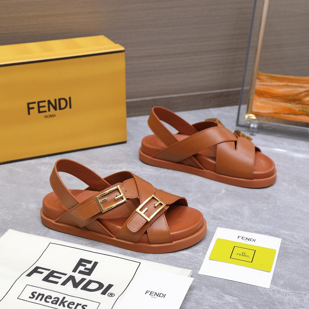 FENDI 26S FLAT SANDALS IN BROWN CALFSKIN