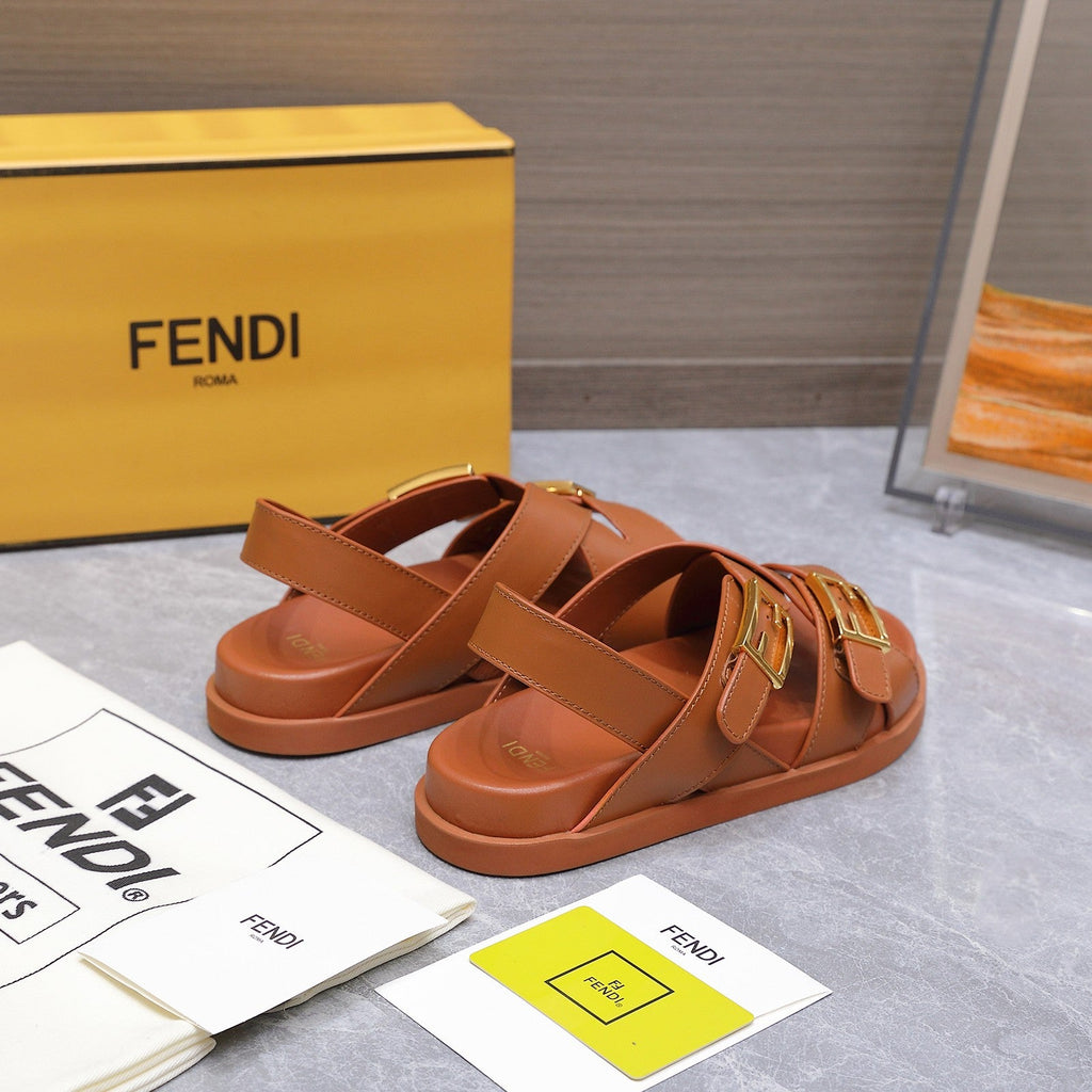 FENDI 26S FLAT SANDALS IN BROWN CALFSKIN