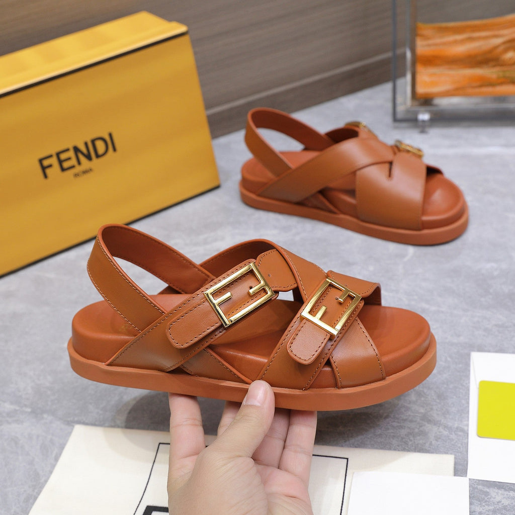 FENDI 26S FLAT SANDALS IN BROWN CALFSKIN