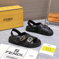 FENDI 26S FLAT SANDALS IN BLACK CALFSKIN