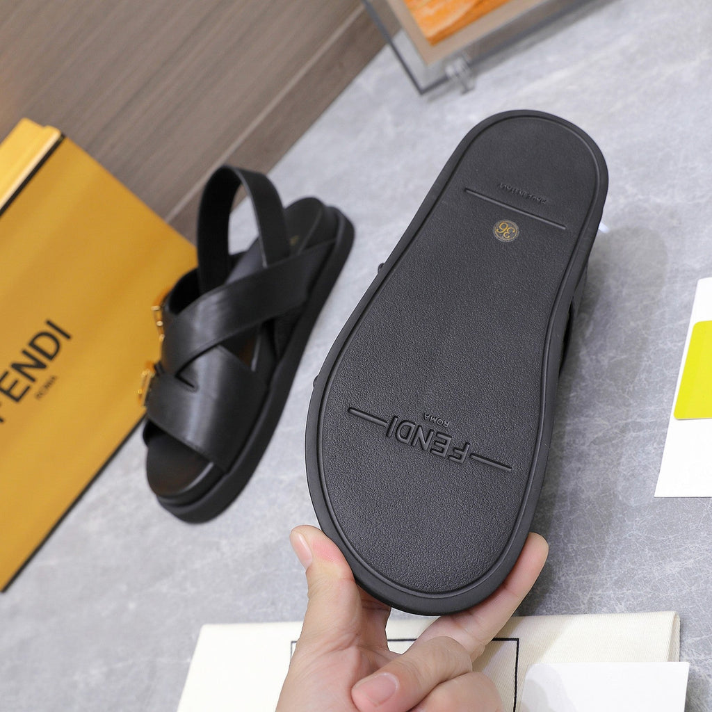 FENDI 26S FLAT SANDALS IN BLACK CALFSKIN
