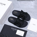 CELINE 26S TRIOMPHE SLIDES IN BLACK SUEDE