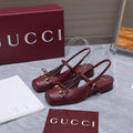 GUCCI 26S SLINGBACK PUMPS IN BURGUNDY RED CALFSKIN GOLD HARDWARE