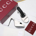 GUCCI 26S HEELED SLIDE SANDALS 120MM IN WHITE CROCODILE EMBOSSED PATENT CALFSKIN