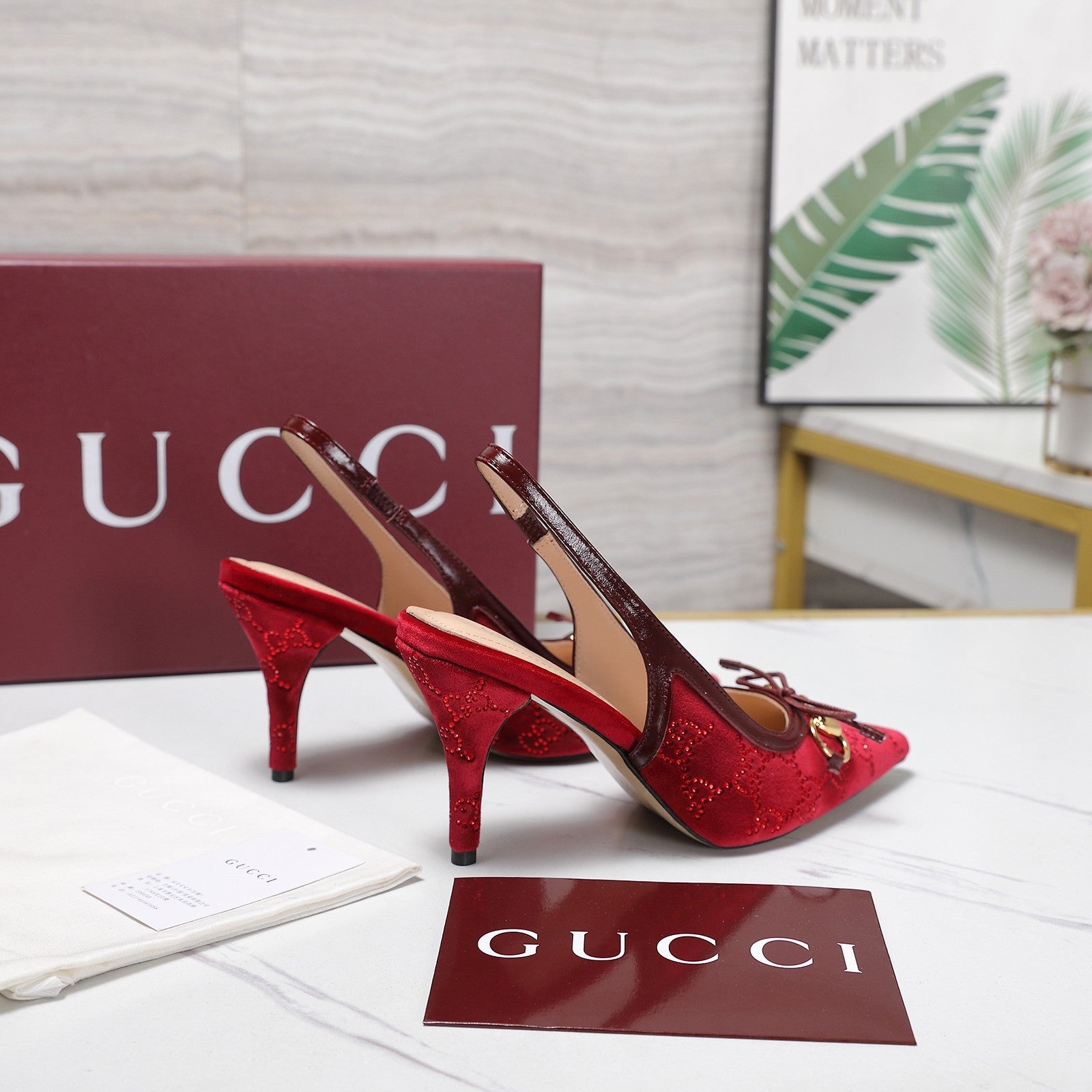 GUCCI 26S SLINGBACK PUMPS 100MM IN DARK RED VELVET GOLD HARDWARE WITH BOW