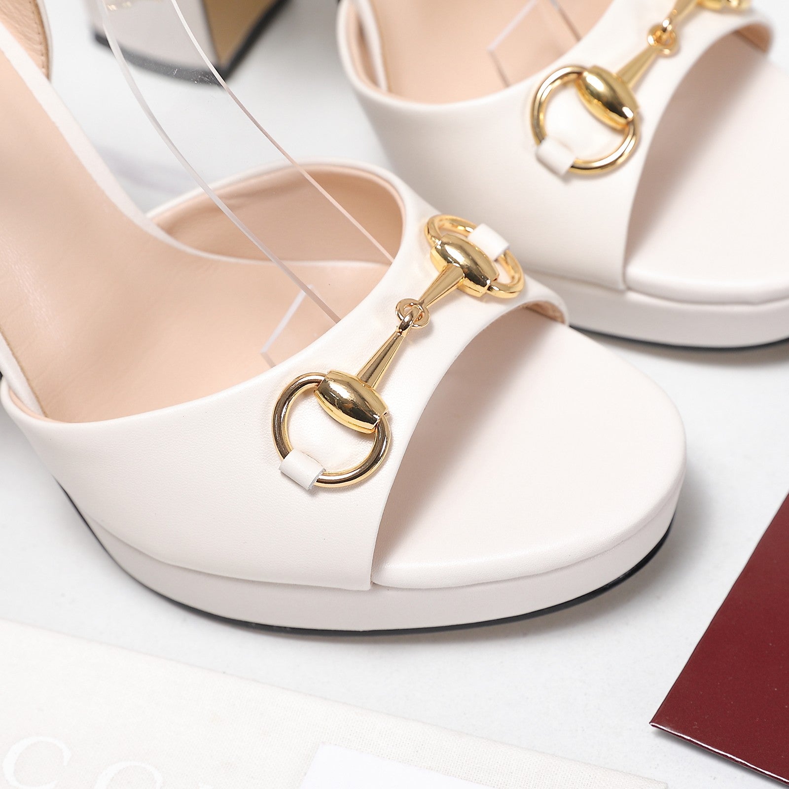 GUCCI 26S HORSEBIT ANKLE STRAP PLATFORM HEELS 115MM IN IVORY WHITE CALFSKIN