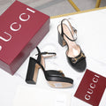 GUCCI 26S HORSEBIT ANKLE STRAP PLATFORM HEELS 115MM IN BLACK CALFSKIN
