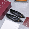 GUCCI 26S SAVOY BALLERINA FLATS IN BLACK CANVAS AND CALFSKIN WITH STUDDED TRIM