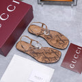 GUCCI 26S INTERLOCKING G THONG SANDALS IN BROWN PYTHON PRINT CALFSKIN
