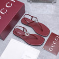 GUCCI 26S INTERLOCKING G THONG SANDALS IN BURGUNDY RED CALFSKIN
