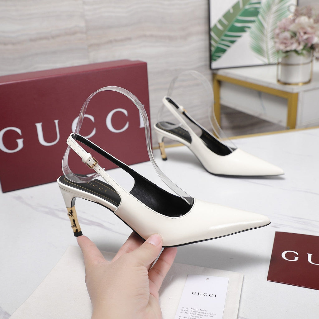GUCCI 26S HEEL POINTED TOE SLINGBACK PUMPS 75MM IN WHITE CALFSKIN