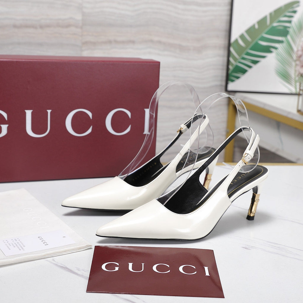 GUCCI 26S HEEL POINTED TOE SLINGBACK PUMPS 75MM IN WHITE CALFSKIN