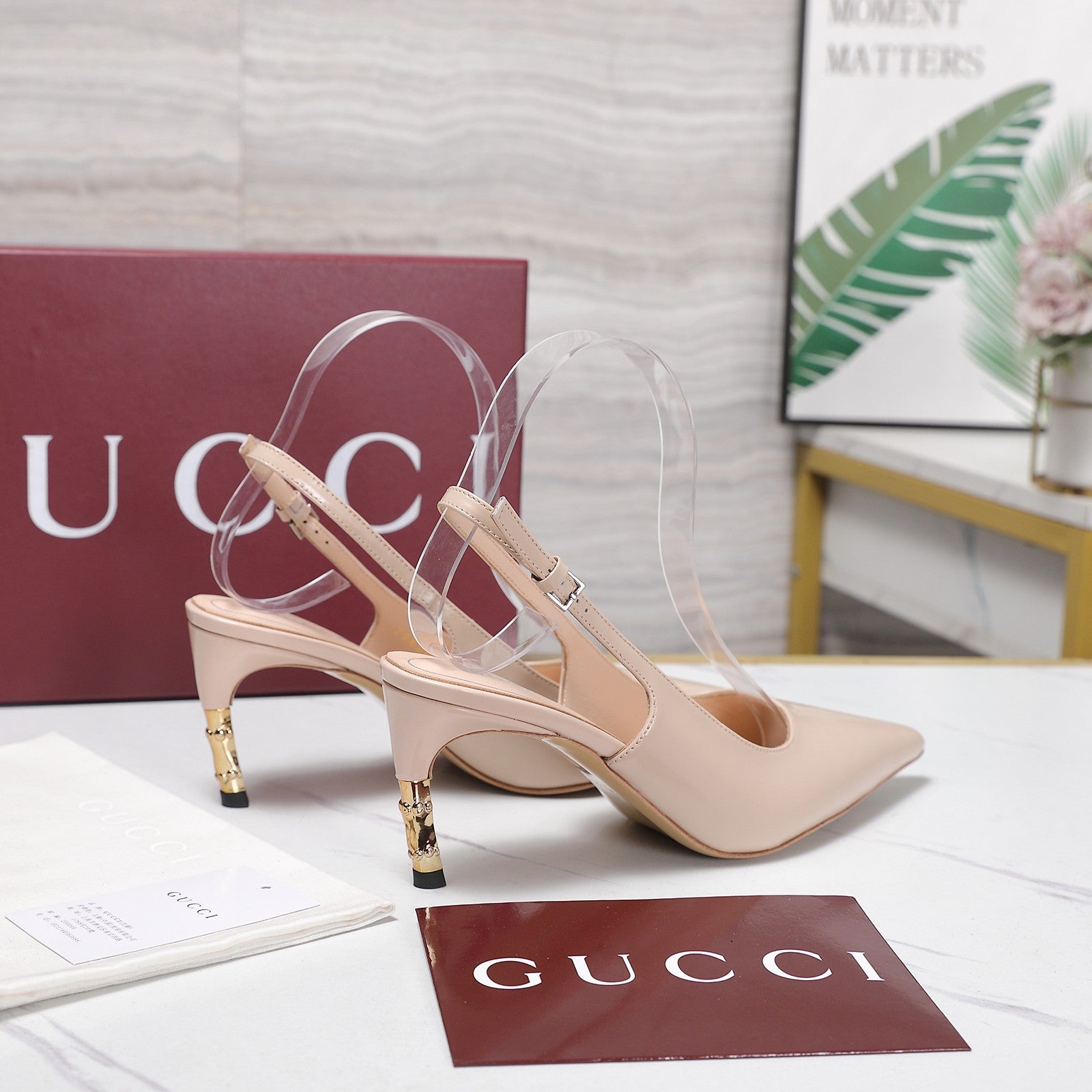 GUCCI 26S HEEL POINTED TOE SLINGBACK PUMPS 75MM IN NUDE BEIGE CALFSKIN