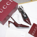 GUCCI 26S HEEL POINTED TOE SLINGBACK PUMPS 75MM IN BURGUNDY RED CALFSKIN
