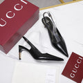 GUCCI 26S HEEL POINTED TOE SLINGBACK PUMPS 75MM IN BLACK CALFSKIN