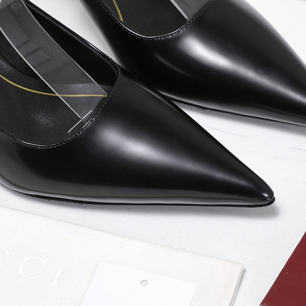 GUCCI 26S HEEL POINTED TOE SLINGBACK PUMPS 75MM IN BLACK CALFSKIN