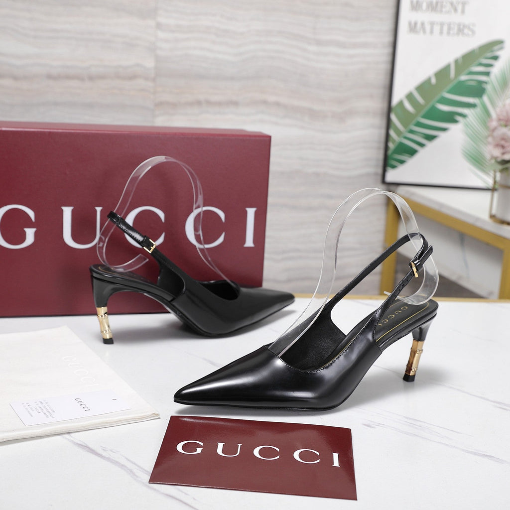 GUCCI 26S HEEL POINTED TOE SLINGBACK PUMPS 75MM IN BLACK CALFSKIN