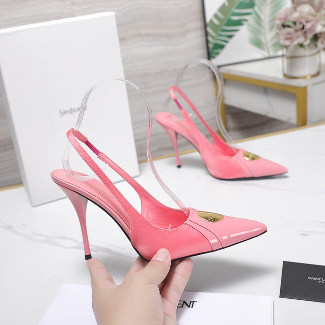 YSL 26S SLINGBACK PUMPS 100 MM IN LIGHT PINK SATIN AND CALFSKIN