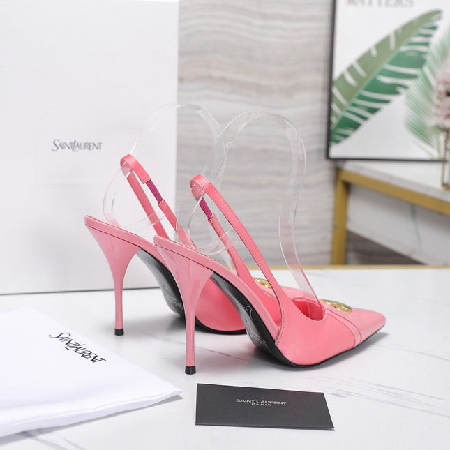 YSL 26S SLINGBACK PUMPS 100 MM IN LIGHT PINK SATIN AND CALFSKIN