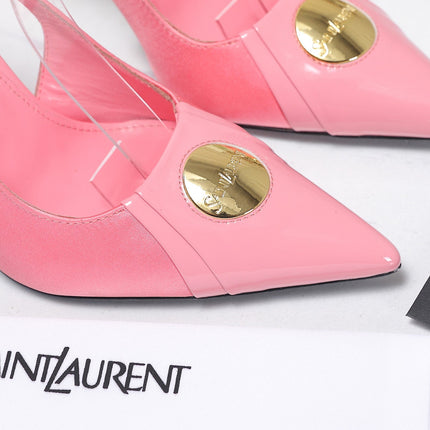 YSL 26S SLINGBACK PUMPS 100 MM IN LIGHT PINK SATIN AND CALFSKIN