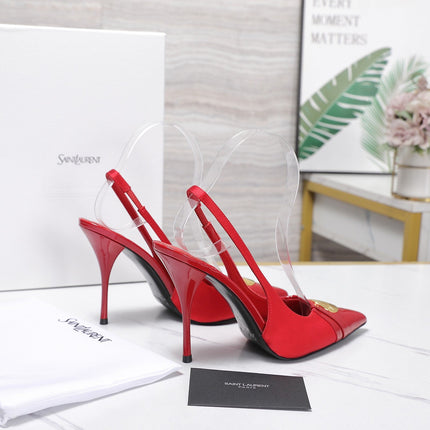 YSL 26S SLINGBACK PUMPS 100 MM IN RED SATIN AND CALFSKIN