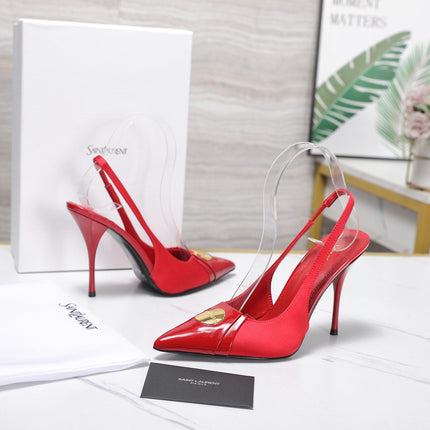 YSL 26S SLINGBACK PUMPS 100 MM IN RED SATIN AND CALFSKIN