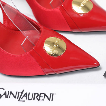 YSL 26S SLINGBACK PUMPS 100 MM IN RED SATIN AND CALFSKIN