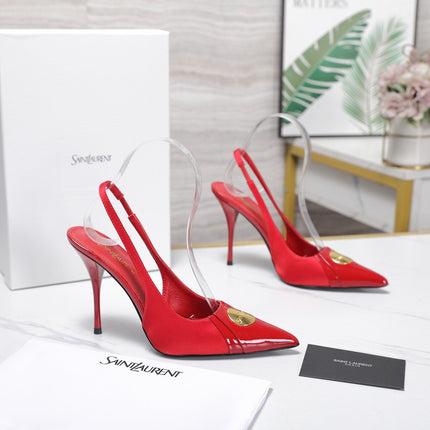 YSL 26S SLINGBACK PUMPS 100 MM IN RED SATIN AND CALFSKIN