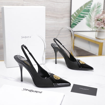 YSL 26S SLINGBACK PUMPS 100 MM IN BLACK SATIN AND CALFSKIN