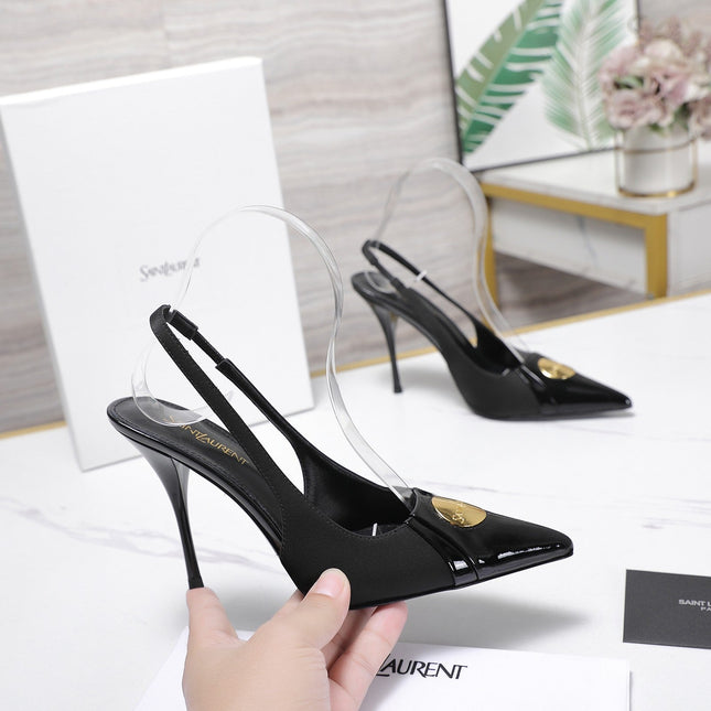 YSL 26S SLINGBACK PUMPS 100 MM IN BLACK SATIN AND CALFSKIN