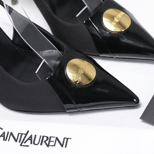 YSL 26S SLINGBACK PUMPS 100 MM IN BLACK SATIN AND CALFSKIN