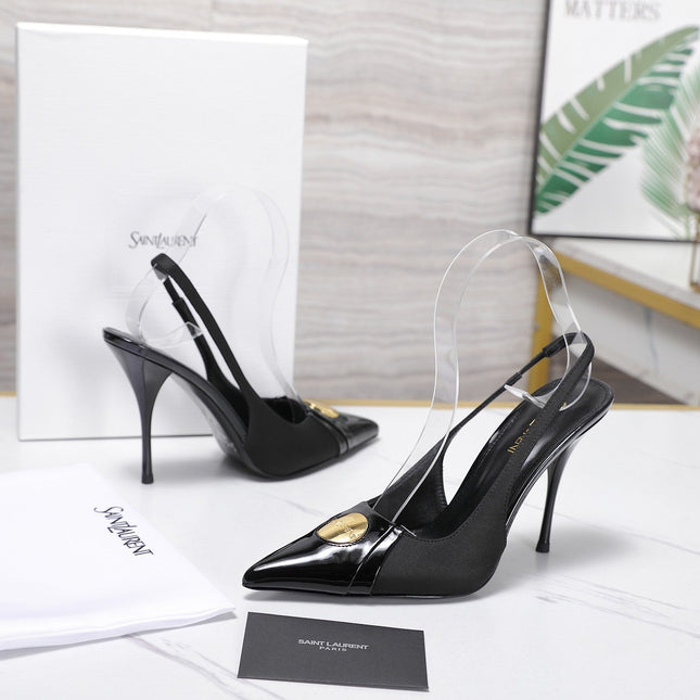 YSL 26S SLINGBACK PUMPS 100 MM IN BLACK SATIN AND CALFSKIN