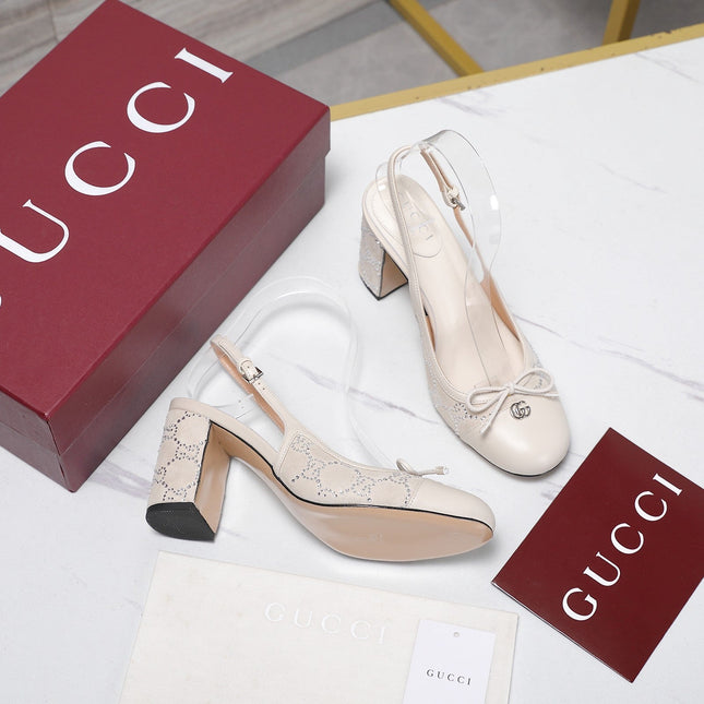 GUCCI 26S HEEL SLINGBACK PUMP 80 MM IN CREAM WHITE CALFSKIN AND SUEDE