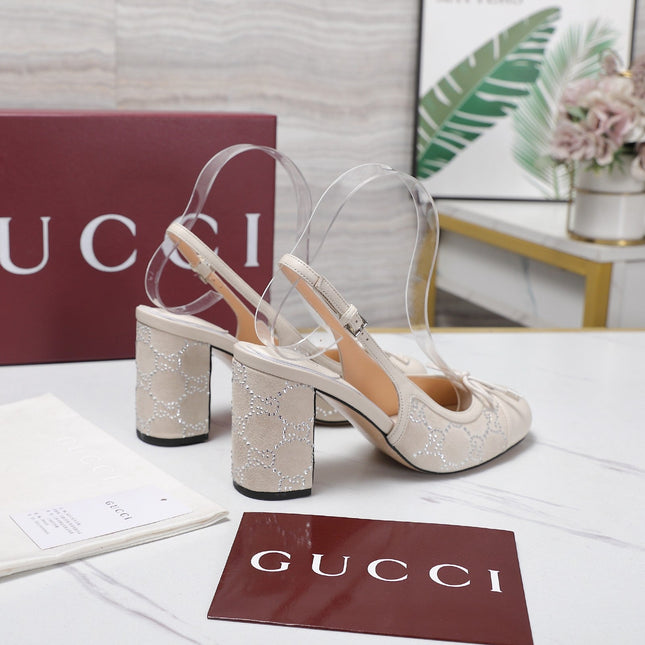 GUCCI 26S HEEL SLINGBACK PUMP 80 MM IN CREAM WHITE CALFSKIN AND SUEDE