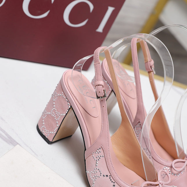 GUCCI 26S HEEL SLINGBACK PUMP 80 MM IN LIGHT PINK CALFSKIN AND SUEDE