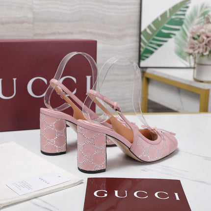 GUCCI 26S HEEL SLINGBACK PUMP 80 MM IN LIGHT PINK CALFSKIN AND SUEDE