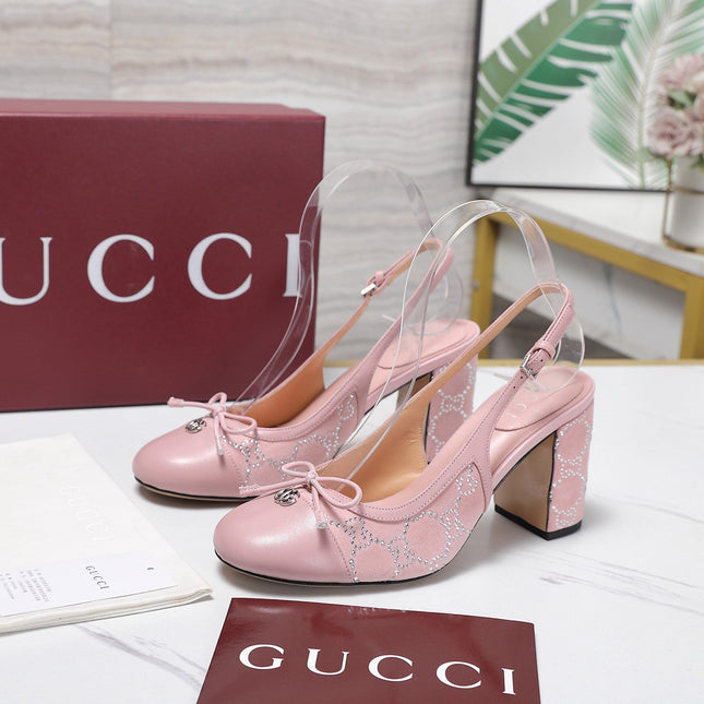 GUCCI 26S HEEL SLINGBACK PUMP 80 MM IN LIGHT PINK CALFSKIN AND SUEDE