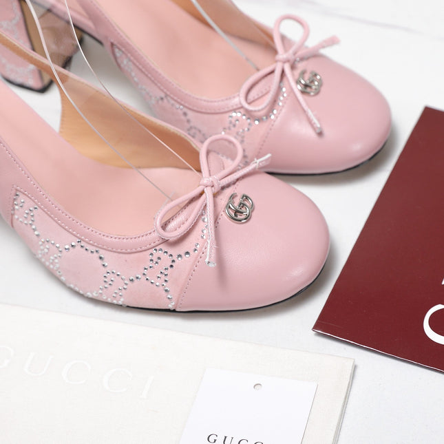 GUCCI 26S HEEL SLINGBACK PUMP 80 MM IN LIGHT PINK CALFSKIN AND SUEDE