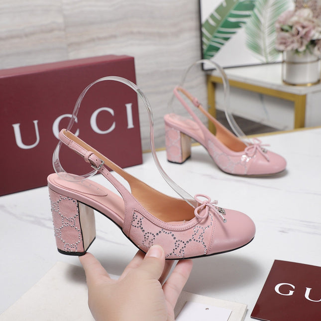 GUCCI 26S HEEL SLINGBACK PUMP 80 MM IN LIGHT PINK CALFSKIN AND SUEDE