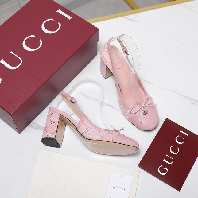 GUCCI 26S HEEL SLINGBACK PUMP 80 MM IN LIGHT PINK CALFSKIN AND SUEDE