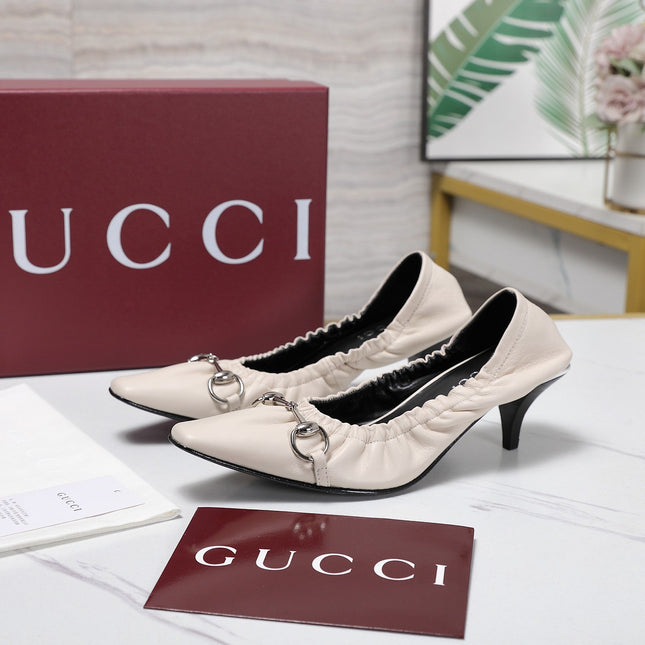 GUCCI 26S HORSEBIT GATHERED PUMPS 55 MM IN IVORY CALFSKIN