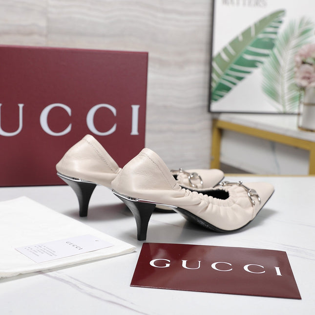 GUCCI 26S HORSEBIT GATHERED PUMPS 55 MM IN IVORY CALFSKIN