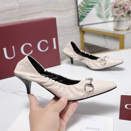 GUCCI 26S HORSEBIT GATHERED PUMPS 55 MM IN IVORY CALFSKIN