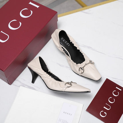 GUCCI 26S HORSEBIT GATHERED PUMPS 55 MM IN IVORY CALFSKIN