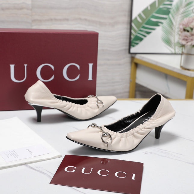 GUCCI 26S HORSEBIT GATHERED PUMPS 55 MM IN IVORY CALFSKIN