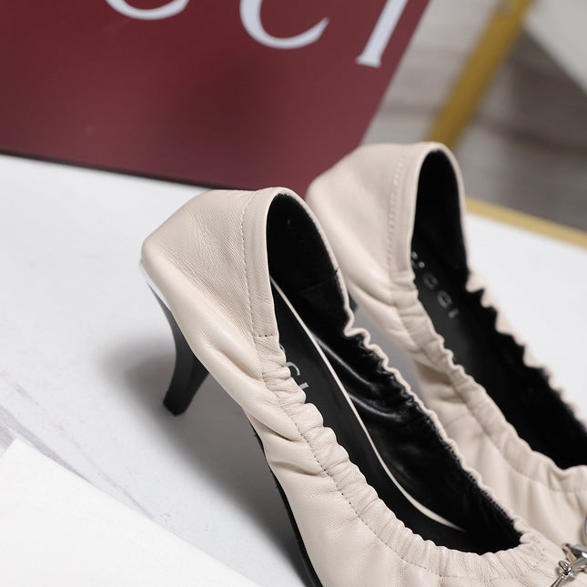 GUCCI 26S HORSEBIT GATHERED PUMPS 55 MM IN IVORY CALFSKIN