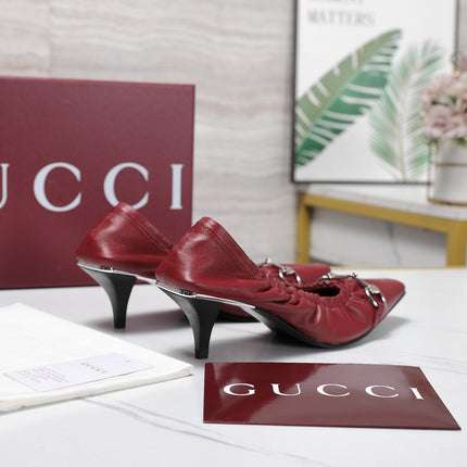 GUCCI 26S HORSEBIT GATHERED PUMPS 55 MM IN DARK RED CALFSKIN