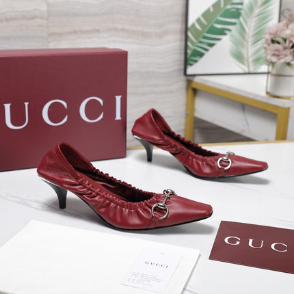GUCCI 26S HORSEBIT GATHERED PUMPS 55 MM IN DARK RED CALFSKIN