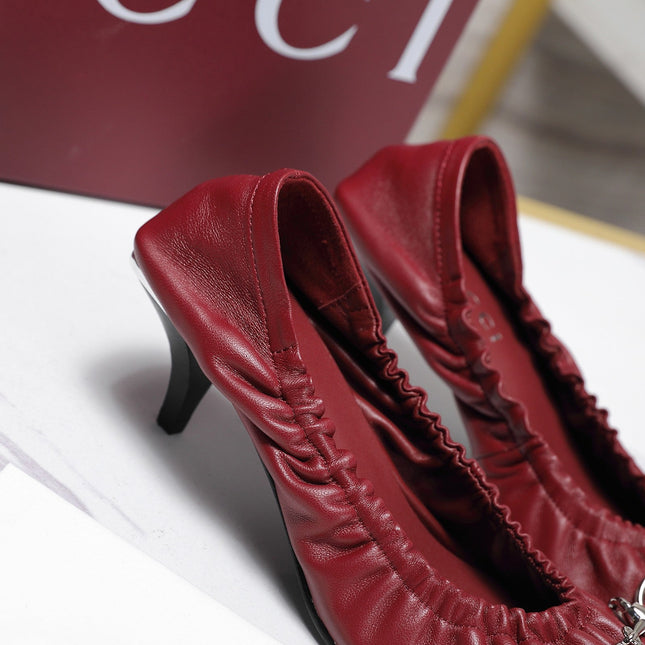 GUCCI 26S HORSEBIT GATHERED PUMPS 55 MM IN DARK RED CALFSKIN